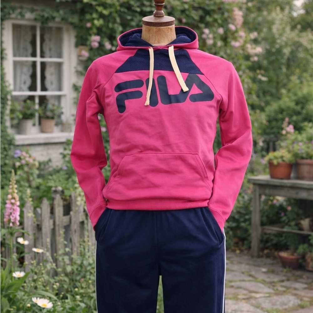 Fila Magenta & Navy Pullover Long Sleeve Hoodie